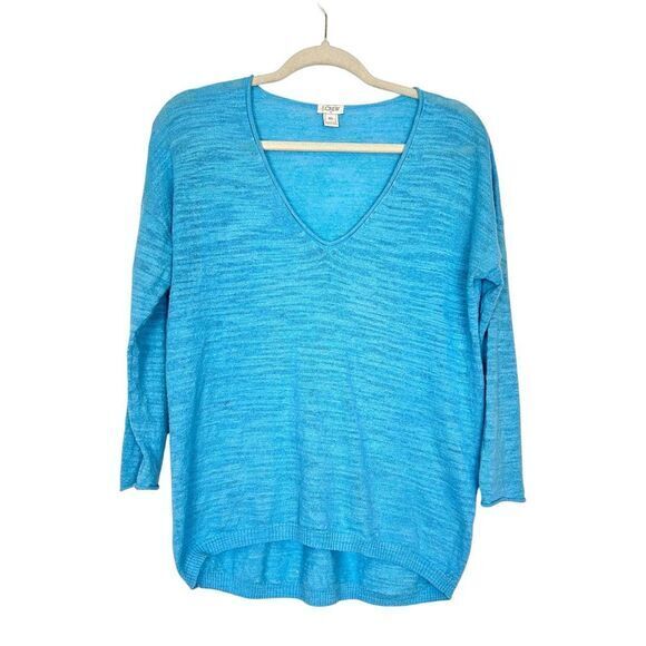 J. Crew Sweater Women XS Blue V-Neck Linen Blend Lightweight Oversized Slub Knit - Picture 1 of 14